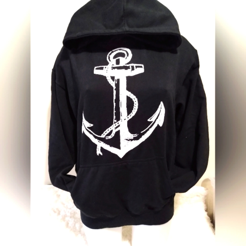 Three layer woman's medium black hoodie white anchor design